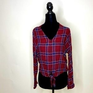 Girl Krazy Red and Blue Plaid Cropped Flannel